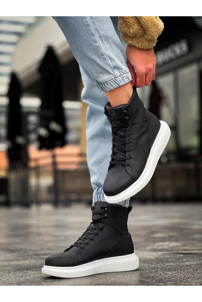 KN-B080 Erkek Spor Günlük Bağcıklı Cilt Bot CBT - Siyah