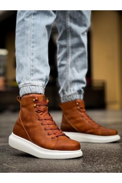 KN-B080 Erkek Spor Günlük Bağcıklı Cilt Bot CBT - Taba