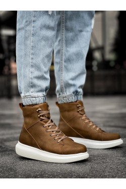 KN-B080 Erkek Spor Günlük Bağcıklı Cilt Bot CBT - Vizon