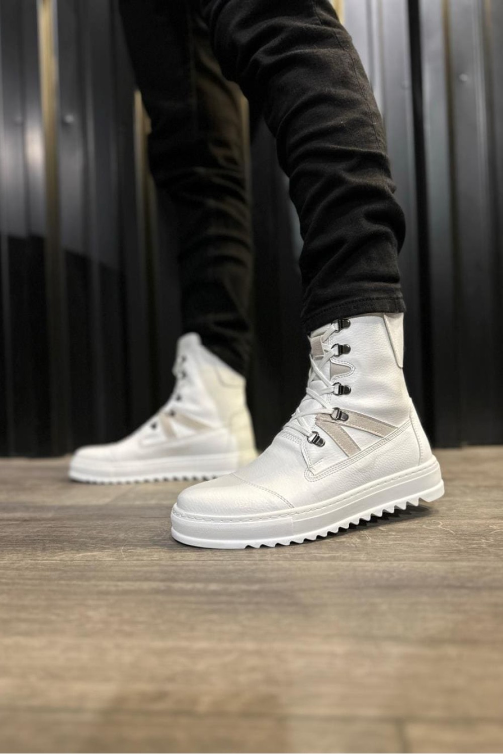 KN-B12 Erkek Spor Günlük Bağcıklı Cilt Bot CBT - Beyaz – Knack Erkek Ayakkabı