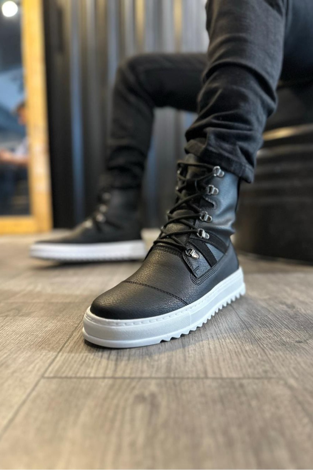 KN-B12 Erkek Spor Günlük Bağcıklı Cilt Bot CBT - Siyah – Knack Erkek Ayakkabı