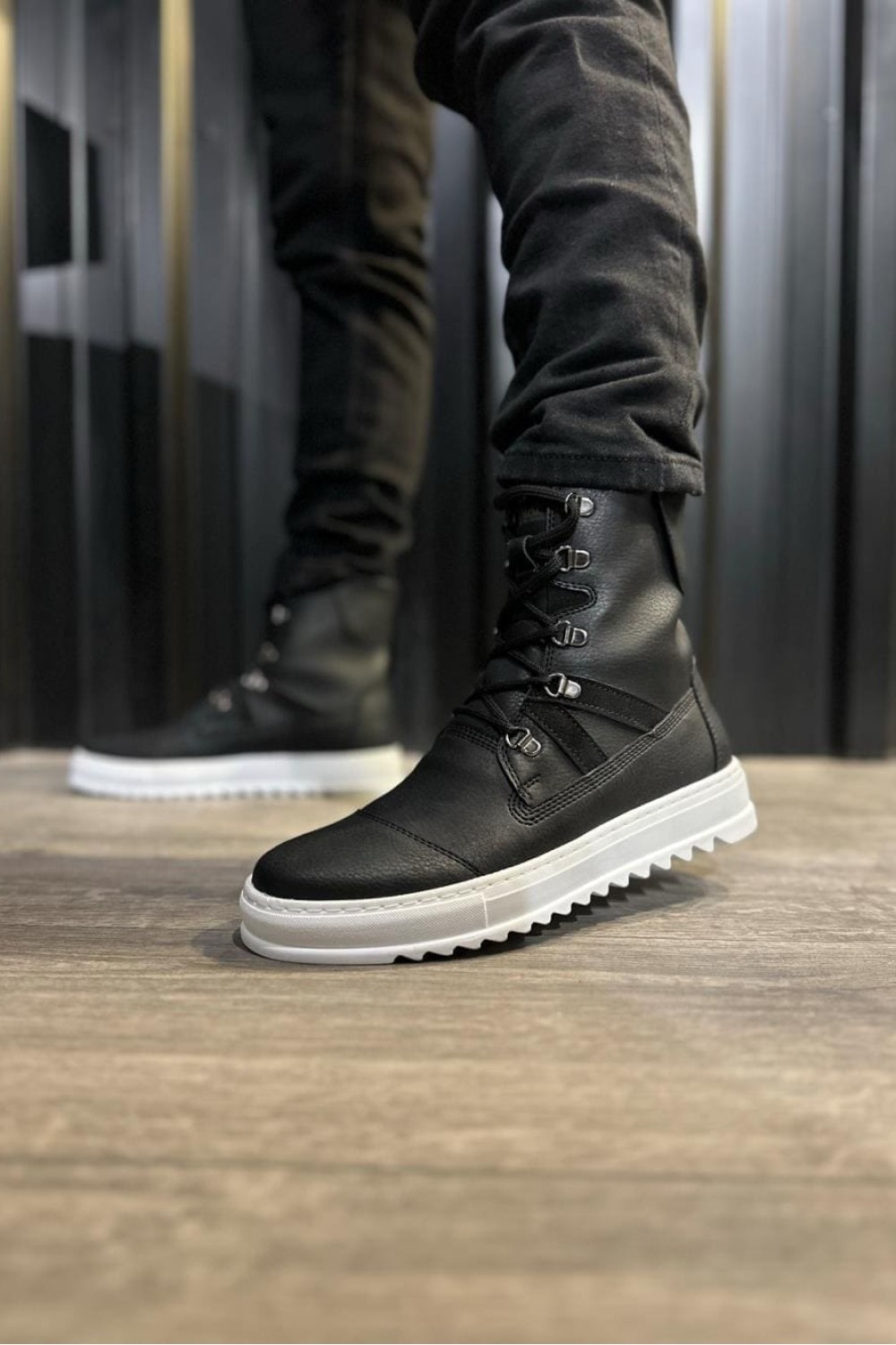KN-B12 Erkek Spor Günlük Bağcıklı Cilt Bot CBT - Siyah – Knack Erkek Ayakkabı