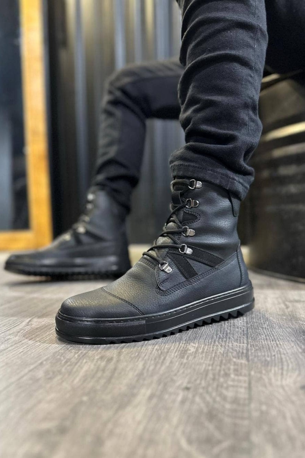 KN-B12 Erkek Spor Günlük Bağcıklı Cilt Bot CST - Siyah – Knack Erkek Ayakkabı