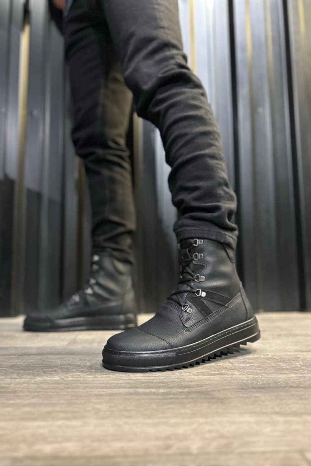 KN-B12 Erkek Spor Günlük Bağcıklı Cilt Bot CST - Siyah – Knack Erkek Ayakkabı