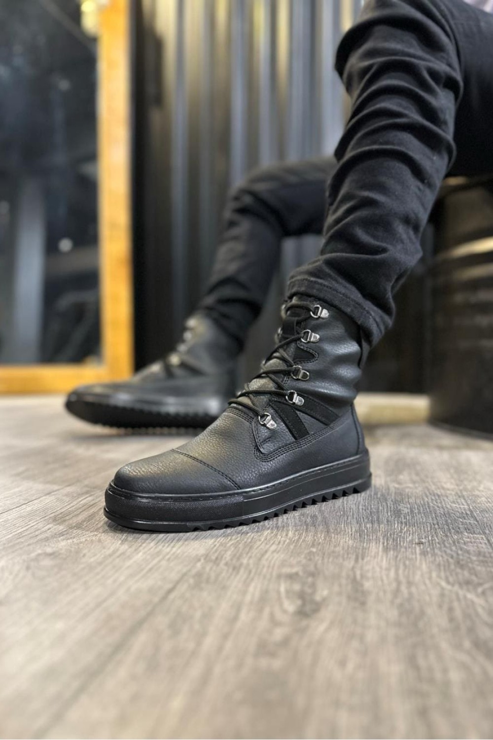 KN-B12 Erkek Spor Günlük Bağcıklı Cilt Bot CST - Siyah – Knack Erkek Ayakkabı