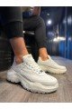 KN-N75 Erkek Günlük Bağcıklı Cilt Spor Sneaker Ayakkabı CBT - Beyaz