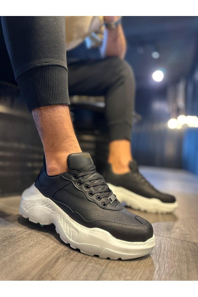 KN-N75 Erkek Günlük Bağcıklı Cilt Spor Sneaker Ayakkabı CBT - Siyah