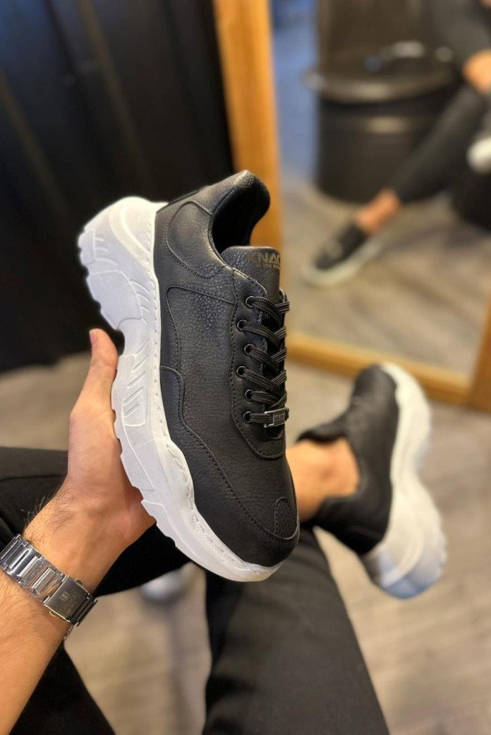 KN-N75 Erkek Günlük Bağcıklı Cilt Spor Sneaker Ayakkabı CBT - Siyah KN-N75 Erkek Günlük Bağcıklı Cilt Spor Sneaker Ayakkabı CBT - Siyah