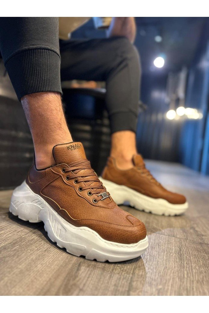 KN-N75 Erkek Günlük Bağcıklı Cilt Spor Sneaker Ayakkabı CBT - Taba