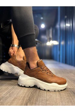 KN-N75 Erkek Günlük Bağcıklı Cilt Spor Sneaker Ayakkabı CBT - Taba