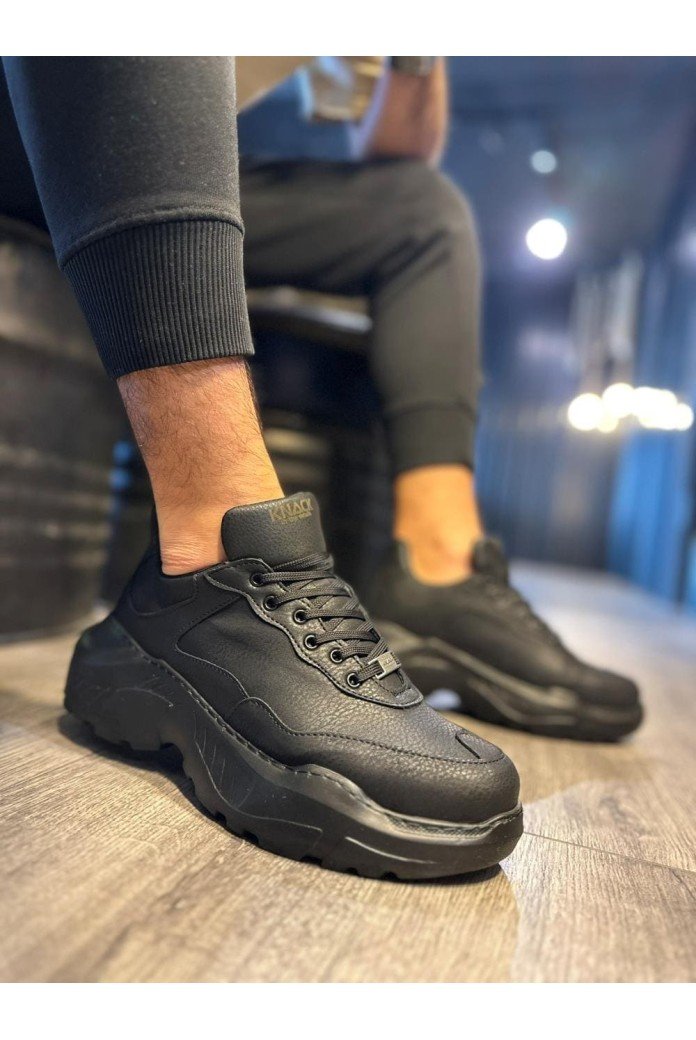 KN-N75 Erkek Günlük Bağcıklı Cilt Spor Sneaker Ayakkabı CST - Siyah