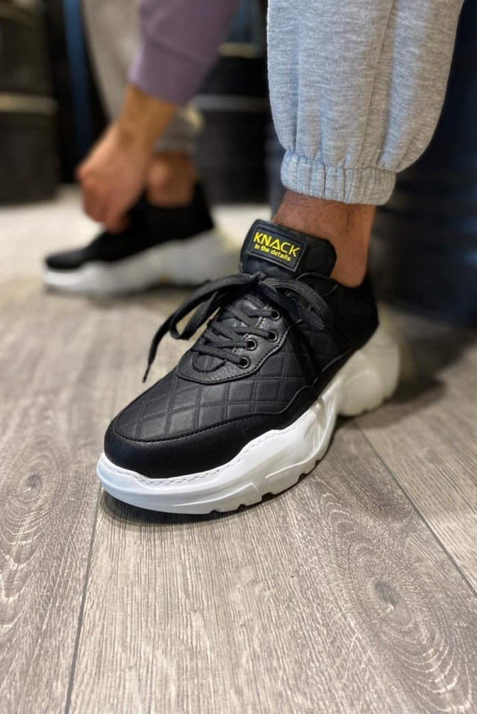 KN-N75 Erkek Günlük Bağcıklı Kapitone Desenli Cilt Spor Sneaker Ayakkabı CBT - Siyah KN-N75 Erkek Günlük Bağcıklı Kapitone Desenli Cilt Spor Sneaker Ayakkabı CBT - Siyah
