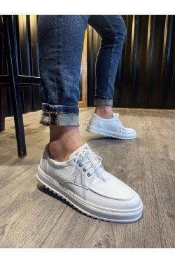 KN-T12 Erkek Günlük Bağcıklı Cilt Klasik Ayakkabı CBT - Beyaz