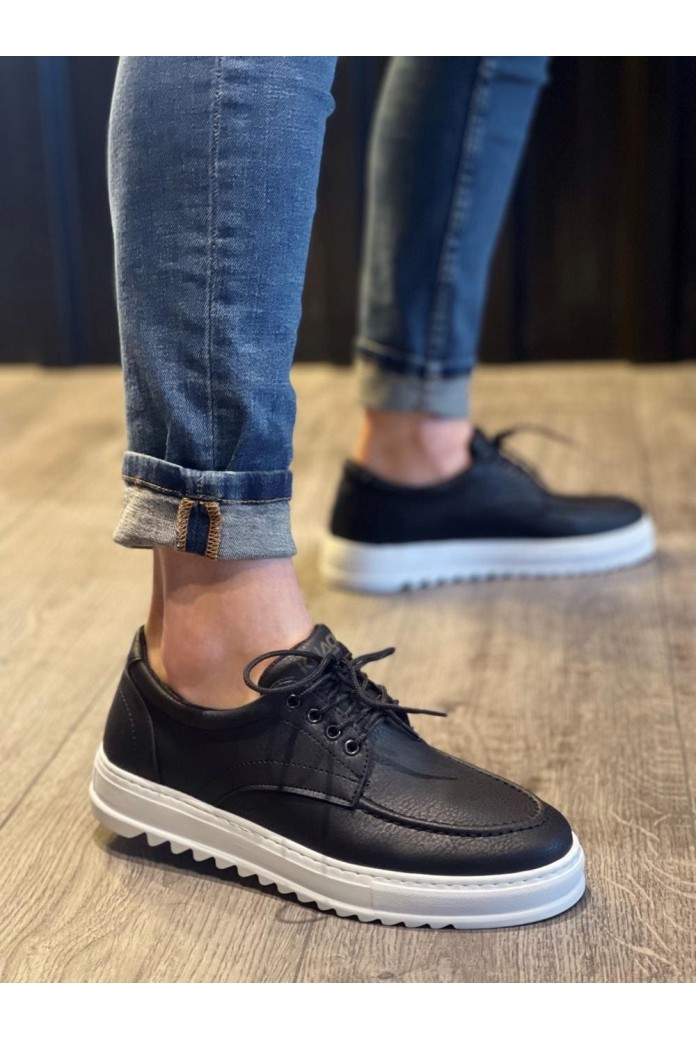 KN-T12 Erkek Günlük Bağcıklı Cilt Klasik Ayakkabı CBT - Siyah