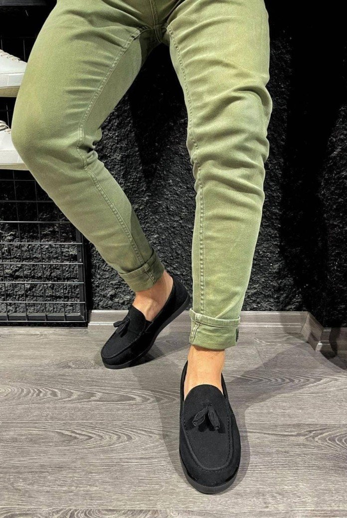 KN007 Erkek Günlük Bağcıksız Loafer Corcik Süet Klasik Ayakkabı SST - Siyah