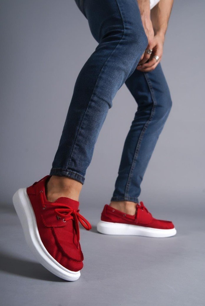 KN009 Erkek Günlük Bağcıklı Keten Klasik Ayakkabı KBT - Kırmızı KN009 Erkek Günlük Bağcıklı Keten Klasik Ayakkabı KBT - Kırmızı