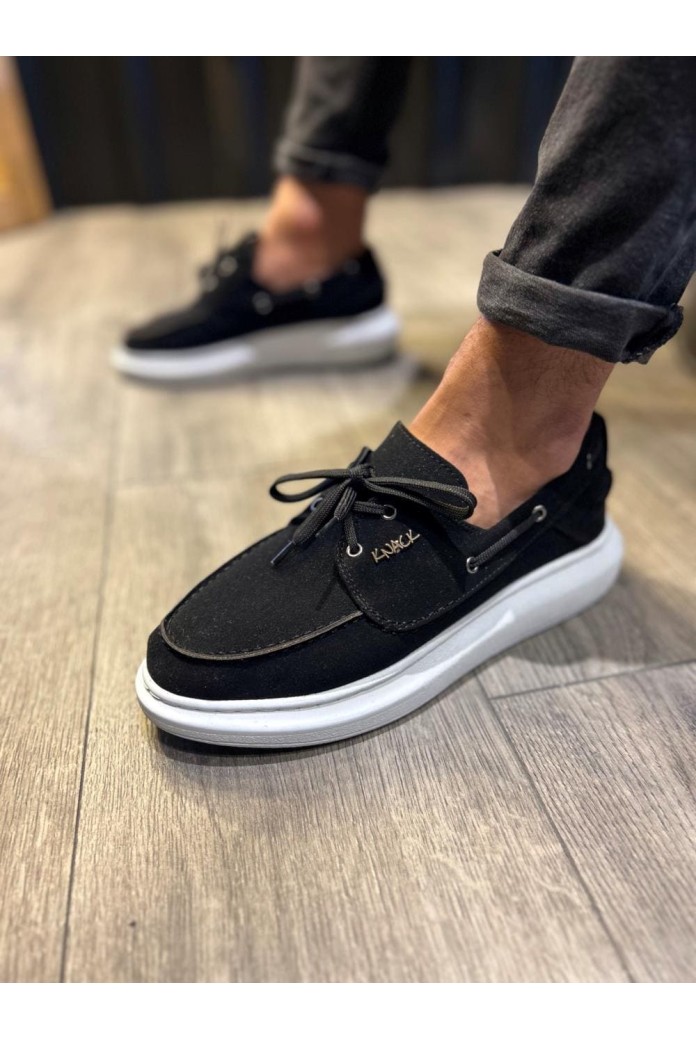 KN009 Erkek Günlük Bağcıklı Süet Klasik Ayakkabı SBT - Siyah