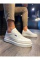 KN013 Erkek Günlük Bağcıklı Cilt Spor Sneaker Ayakkabı CBT - Beyaz