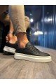 KN013 Erkek Günlük Bağcıklı Cilt Spor Sneaker Ayakkabı CBT - Siyah