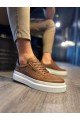 KN013 Erkek Günlük Bağcıklı Cilt Spor Sneaker Ayakkabı CBT - Taba