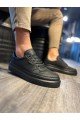 KN013 Erkek Günlük Bağcıklı Cilt Spor Sneaker Ayakkabı CST - Siyah