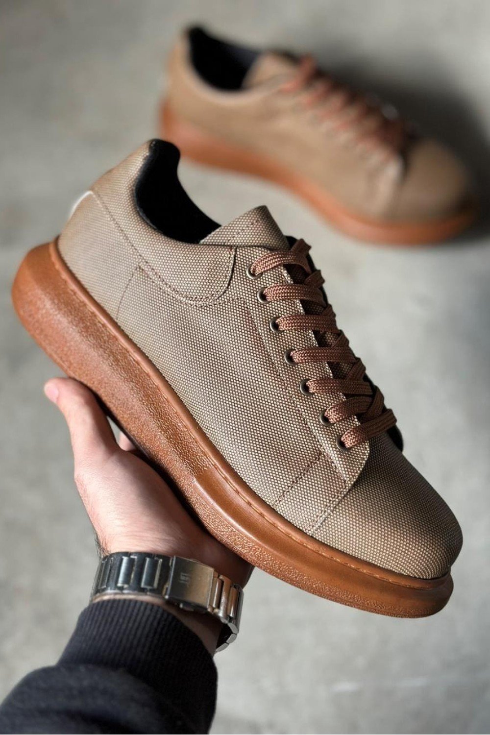 KN041 Erkek Günlük Bağcıklı Tırtıklı Cilt Spor Sneaker Ayakkabı CTT - Taba – Knack Erkek Ayakkabı