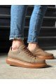 KN041 Erkek Günlük Bağcıklı Tırtıklı Cilt Spor Sneaker Ayakkabı CTT - Taba