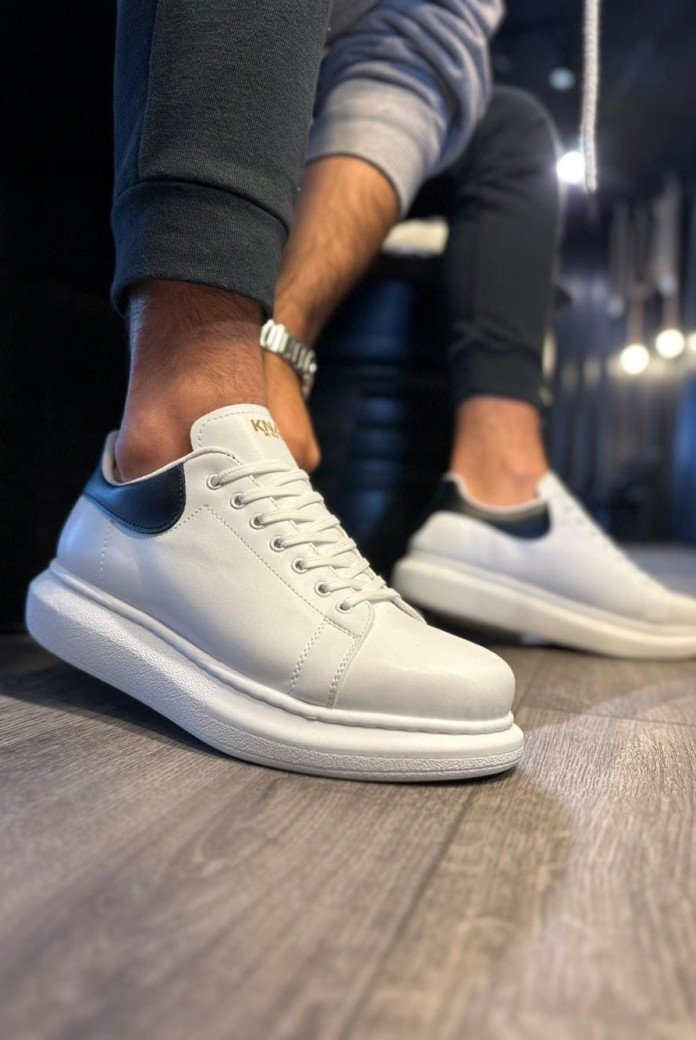 KN043 Erkek Günlük Bağcıklı Cilt Spor Sneaker Ayakkabı CBT - Beyaz/Siyah KN043 Erkek Günlük Bağcıklı Cilt Spor Sneaker Ayakkabı CBT - Beyaz/Siyah