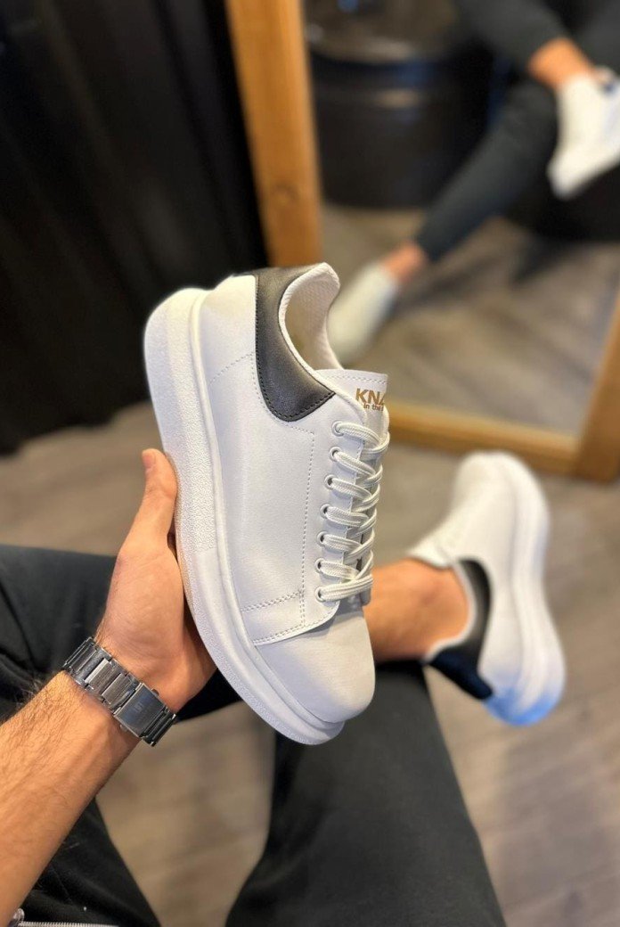 KN043 Erkek Günlük Bağcıklı Cilt Spor Sneaker Ayakkabı CBT - Beyaz/Siyah KN043 Erkek Günlük Bağcıklı Cilt Spor Sneaker Ayakkabı CBT - Beyaz/Siyah