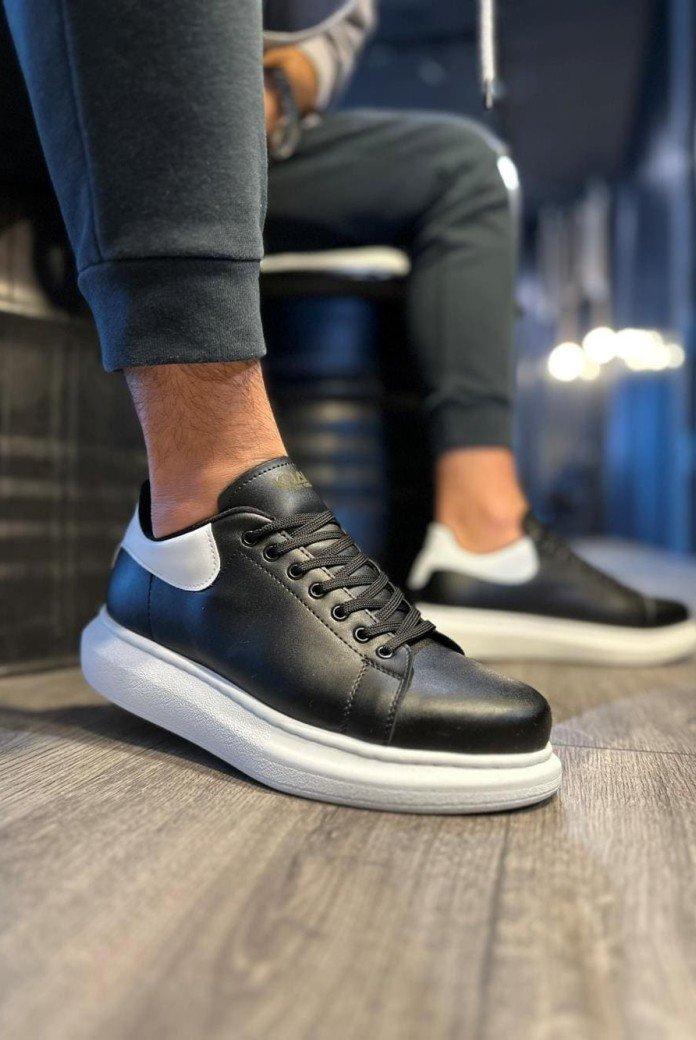 KN043 Erkek Günlük Bağcıklı Cilt Spor Sneaker Ayakkabı CBT - Siyah/Beyaz KN043 Erkek Günlük Bağcıklı Cilt Spor Sneaker Ayakkabı CBT - Siyah/Beyaz