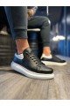 KN043 Erkek Günlük Bağcıklı Cilt Spor Sneaker Ayakkabı CBT - Siyah/Beyaz