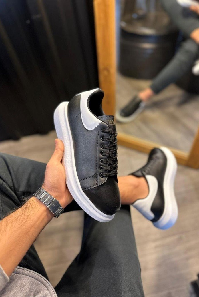 KN043 Erkek Günlük Bağcıklı Cilt Spor Sneaker Ayakkabı CBT - Siyah/Beyaz KN043 Erkek Günlük Bağcıklı Cilt Spor Sneaker Ayakkabı CBT - Siyah/Beyaz
