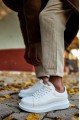 KN044 Erkek Günlük Bağcıklı Cilt Spor Sneaker Ayakkabı CBT - Beyaz
