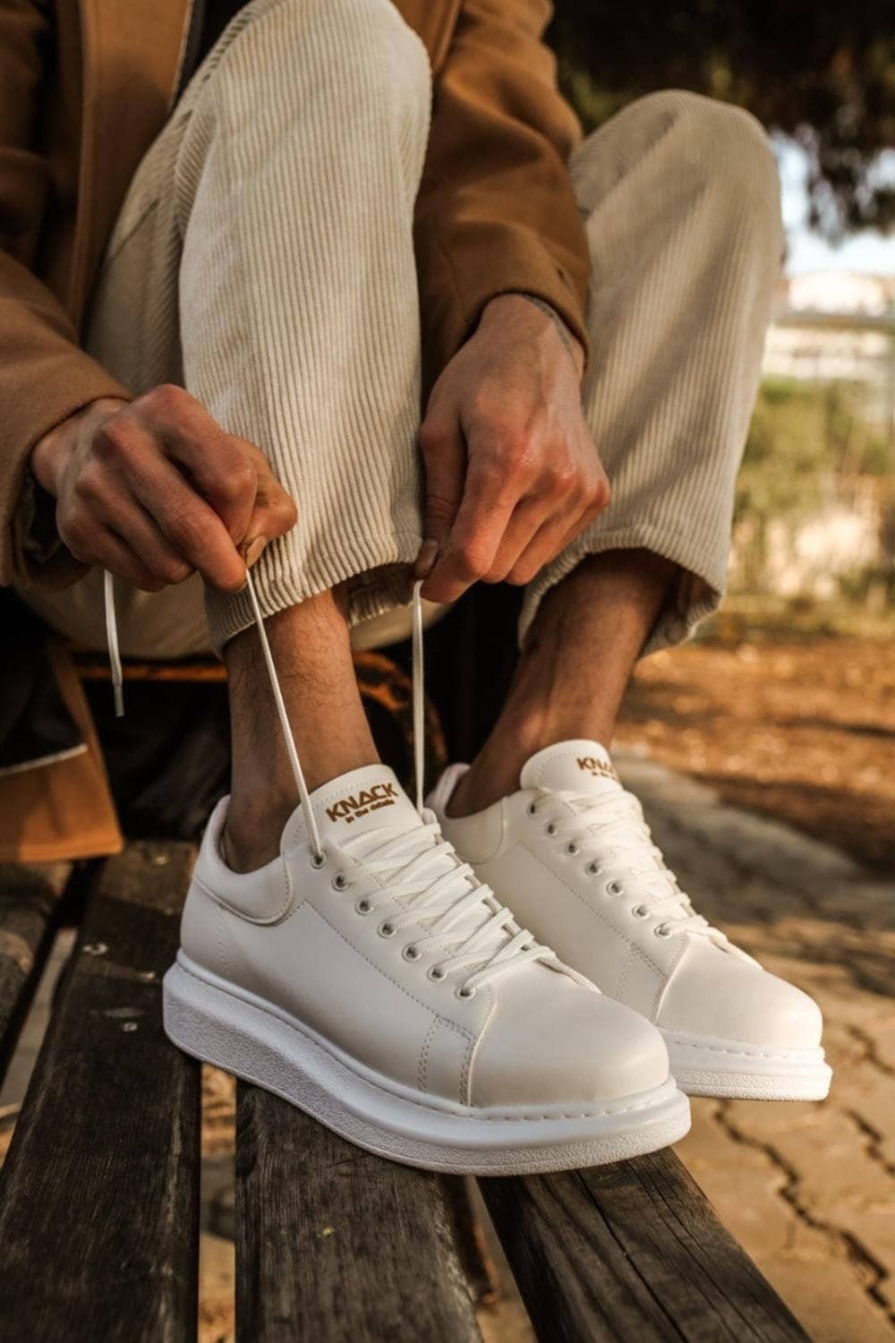 KN044 Erkek Günlük Bağcıklı Cilt Spor Sneaker Ayakkabı CBT - Beyaz – Knack Erkek Ayakkabı