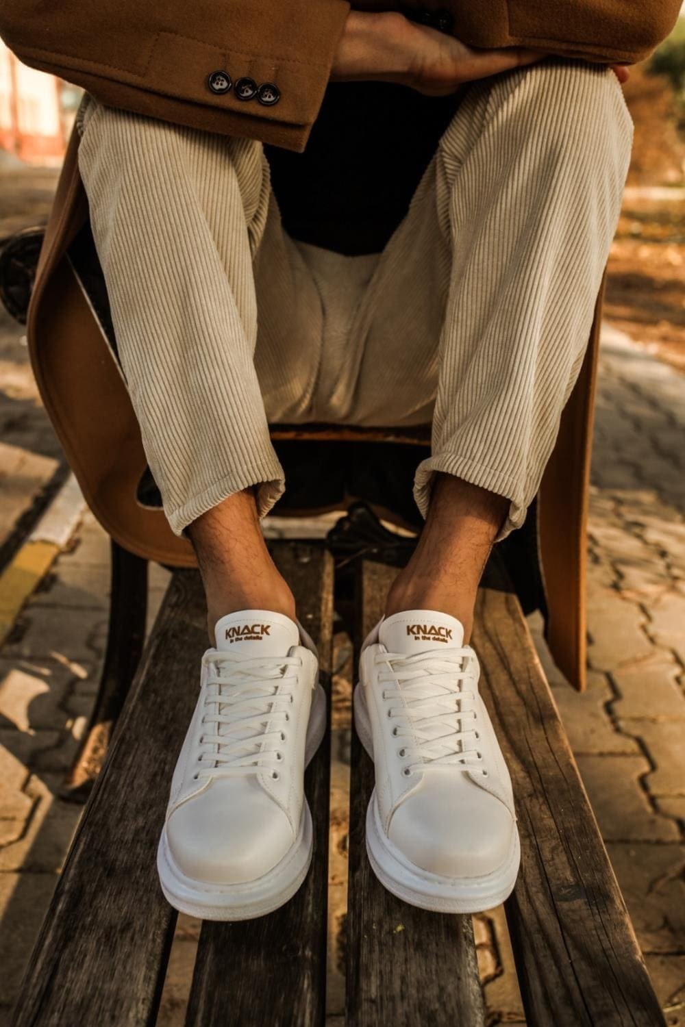 KN044 Erkek Günlük Bağcıklı Cilt Spor Sneaker Ayakkabı CBT - Beyaz – Knack Erkek Ayakkabı