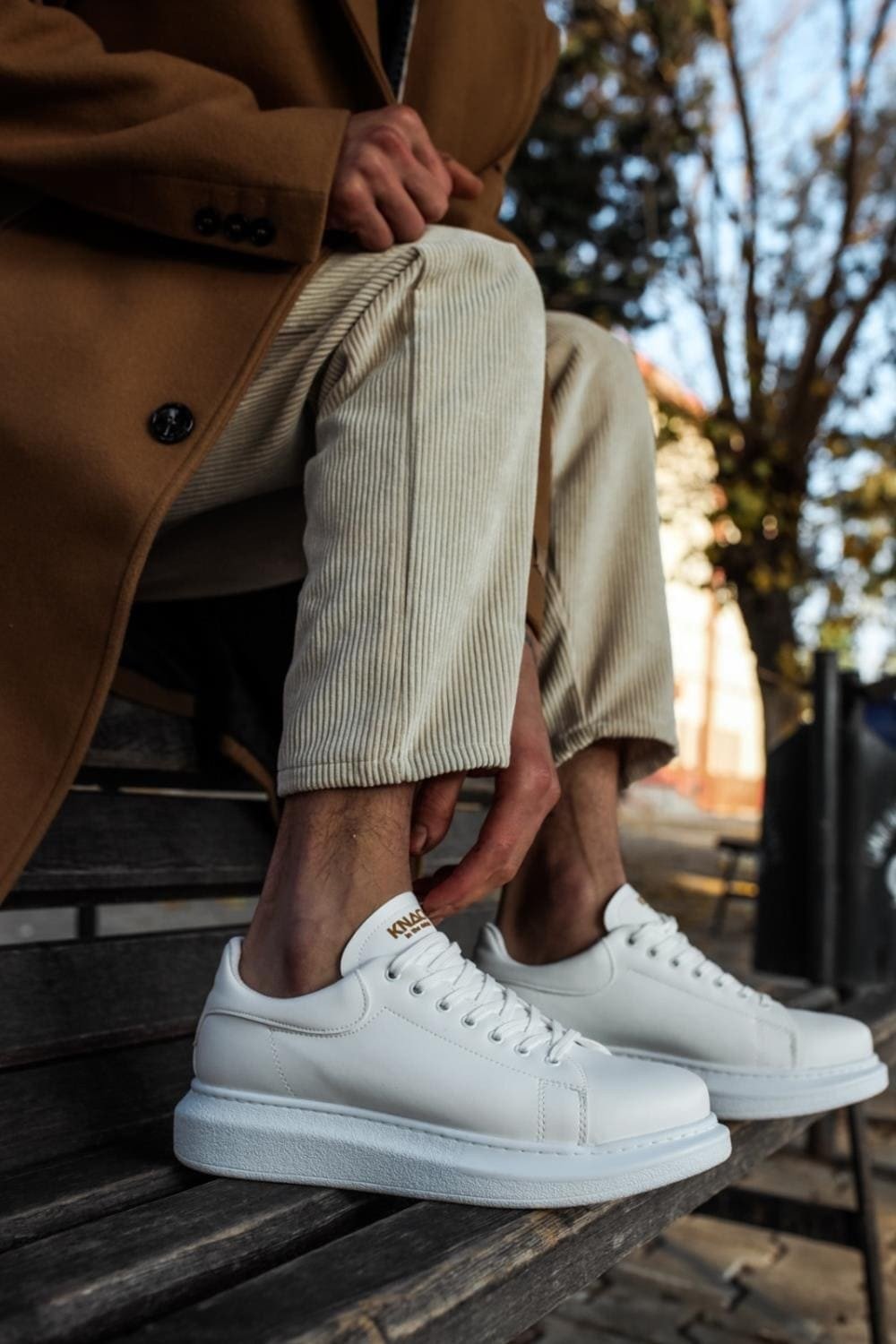 KN044 Erkek Günlük Bağcıklı Cilt Spor Sneaker Ayakkabı CBT - Beyaz – Knack Erkek Ayakkabı