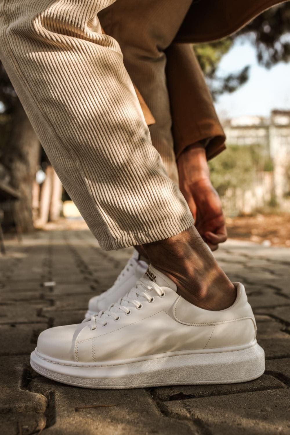 KN044 Erkek Günlük Bağcıklı Cilt Spor Sneaker Ayakkabı CBT - Beyaz – Knack Erkek Ayakkabı