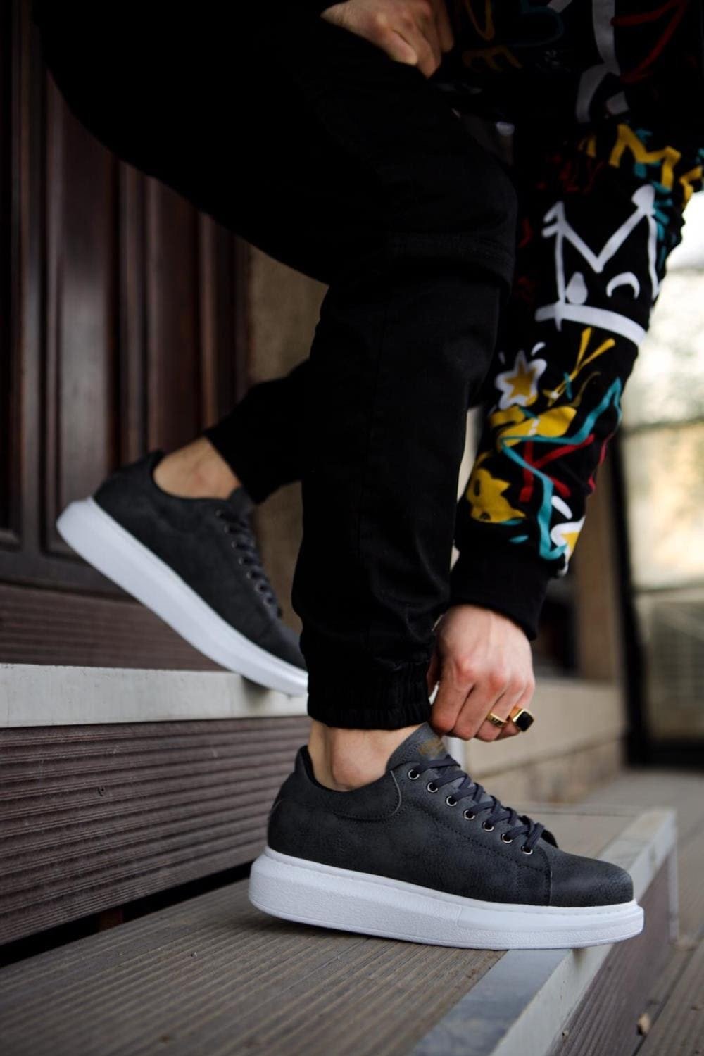 KN044 Erkek Günlük Bağcıklı Cilt Spor Sneaker Ayakkabı CBT - Gri – Knack Erkek Ayakkabı