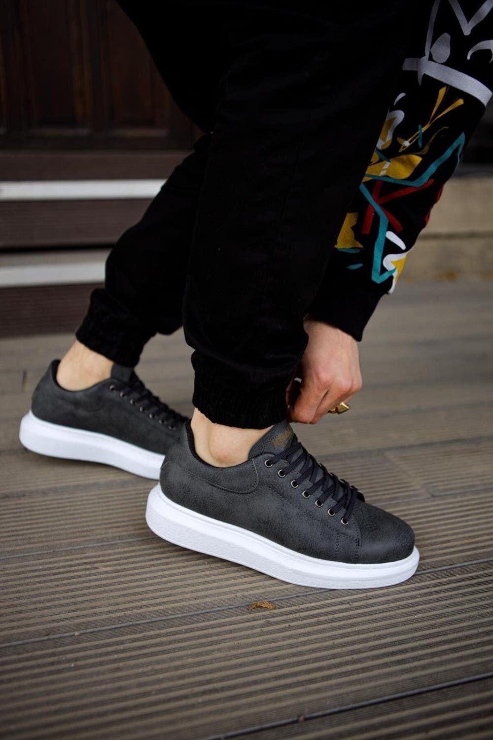 KN044 Erkek Günlük Bağcıklı Cilt Spor Sneaker Ayakkabı CBT - Gri – Knack Erkek Ayakkabı