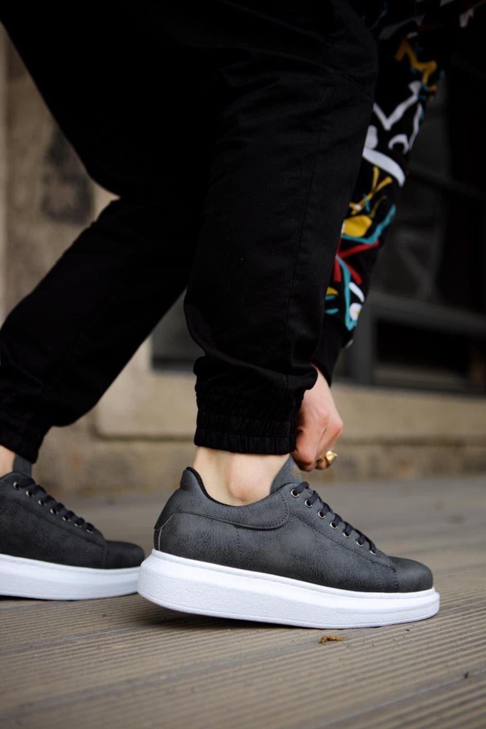 KN044 Erkek Günlük Bağcıklı Cilt Spor Sneaker Ayakkabı CBT - Gri – Knack Erkek Ayakkabı