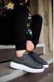KN044 Erkek Günlük Bağcıklı Cilt Spor Sneaker Ayakkabı CBT - Gri