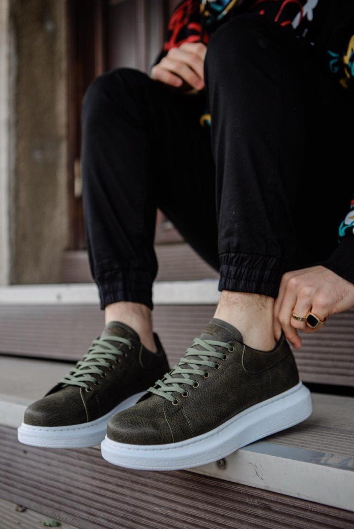 KN044 Erkek Günlük Bağcıklı Cilt Spor Sneaker Ayakkabı CBT - Haki KN044 Erkek Günlük Bağcıklı Cilt Spor Sneaker Ayakkabı CBT - Haki