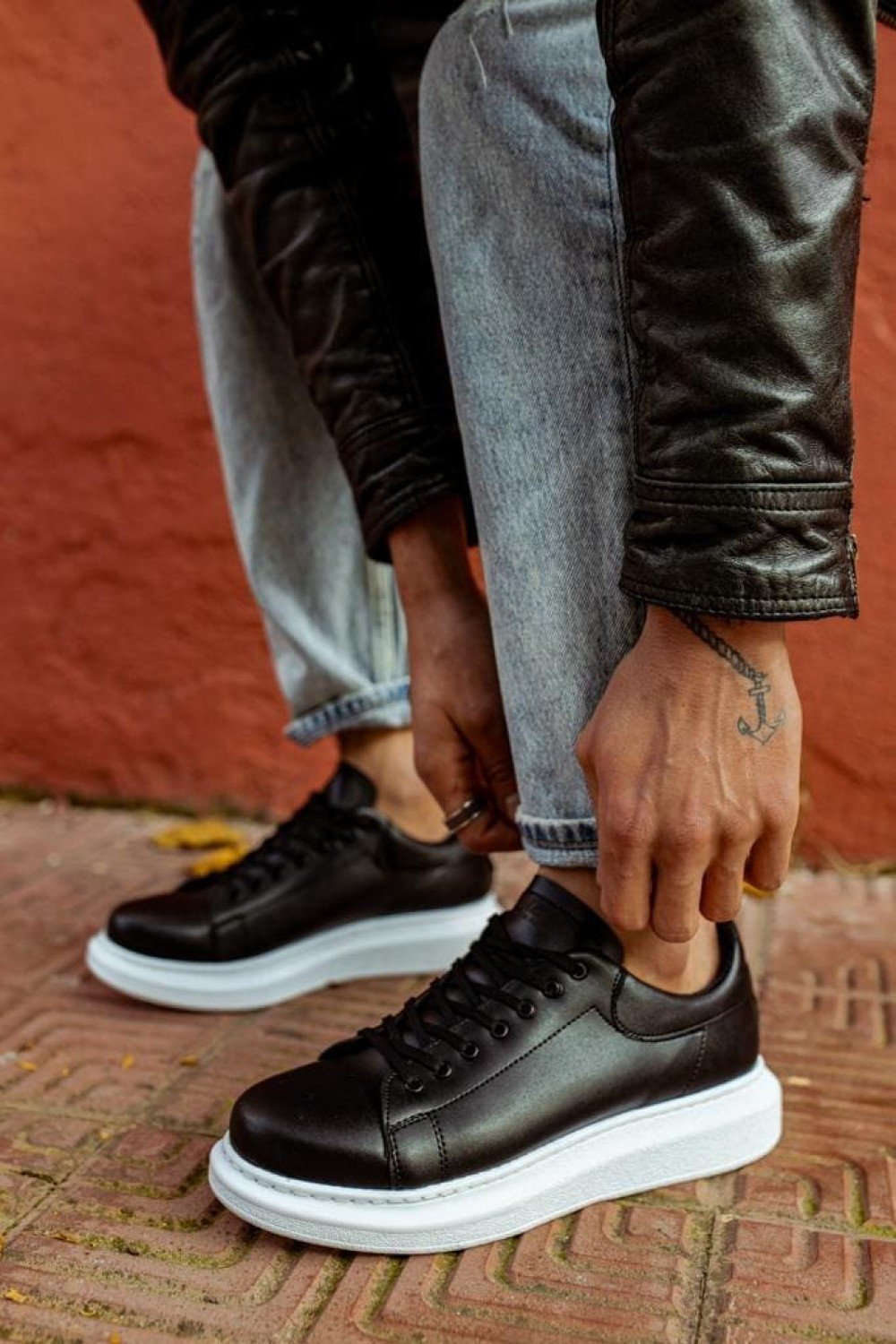 KN044 Erkek Günlük Bağcıklı Cilt Spor Sneaker Ayakkabı CBT - Siyah – Knack Erkek Ayakkabı