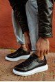 KN044 Erkek Günlük Bağcıklı Cilt Spor Sneaker Ayakkabı CBT - Siyah