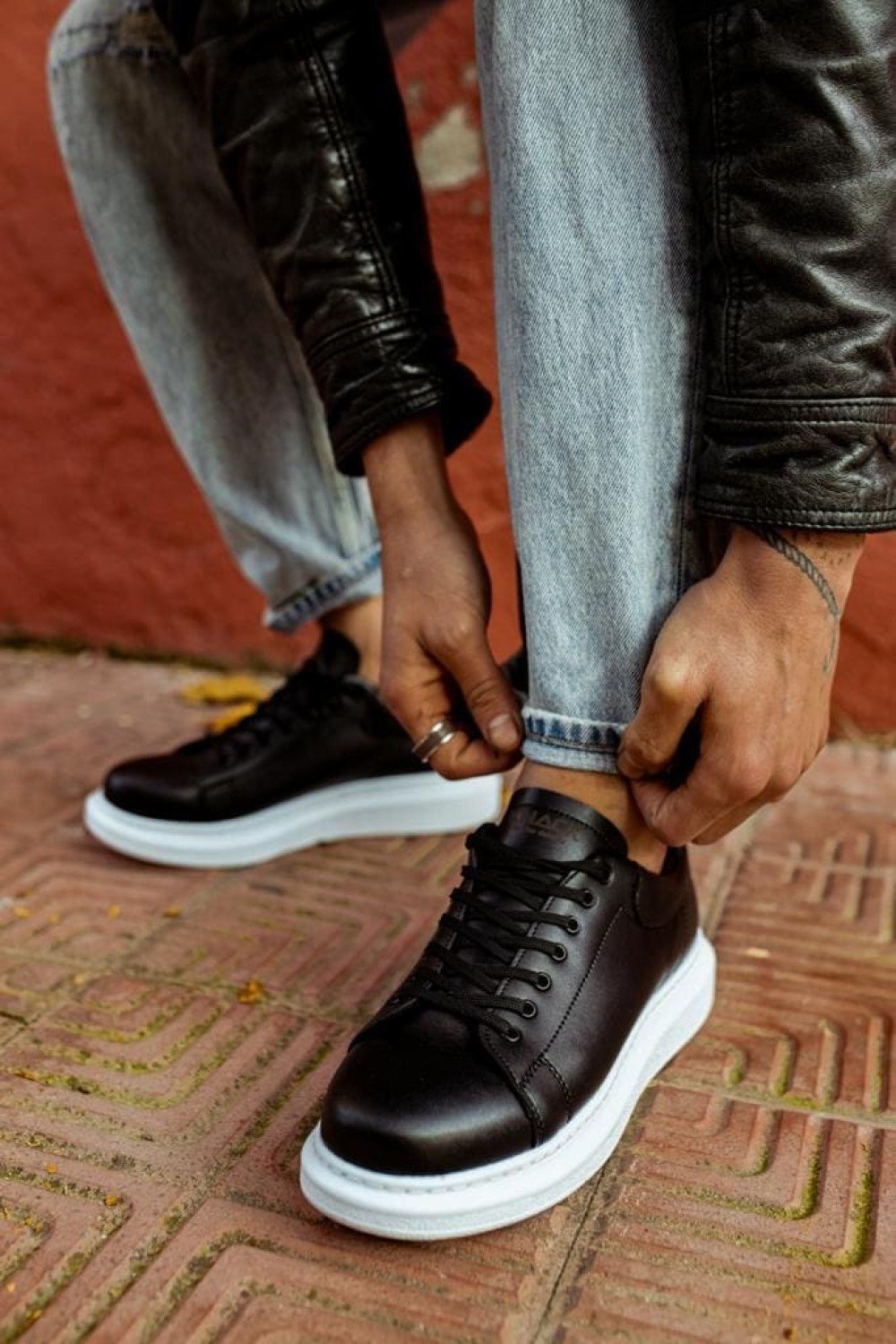 KN044 Erkek Günlük Bağcıklı Cilt Spor Sneaker Ayakkabı CBT - Siyah – Knack Erkek Ayakkabı