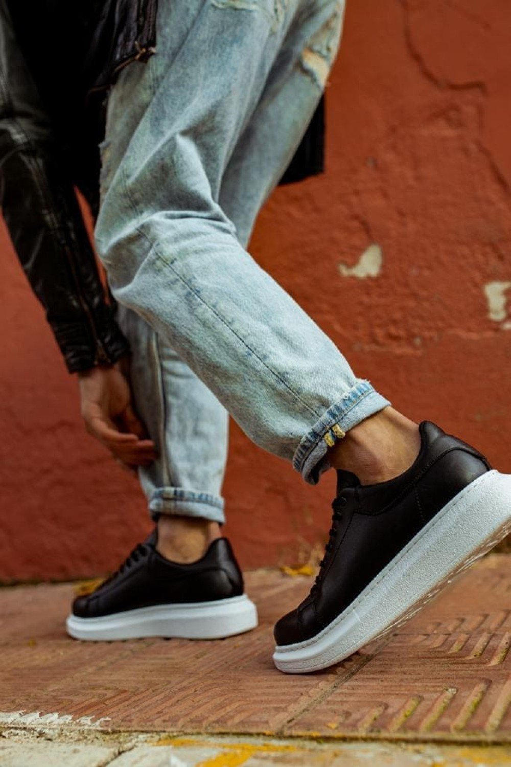KN044 Erkek Günlük Bağcıklı Cilt Spor Sneaker Ayakkabı CBT - Siyah – Knack Erkek Ayakkabı
