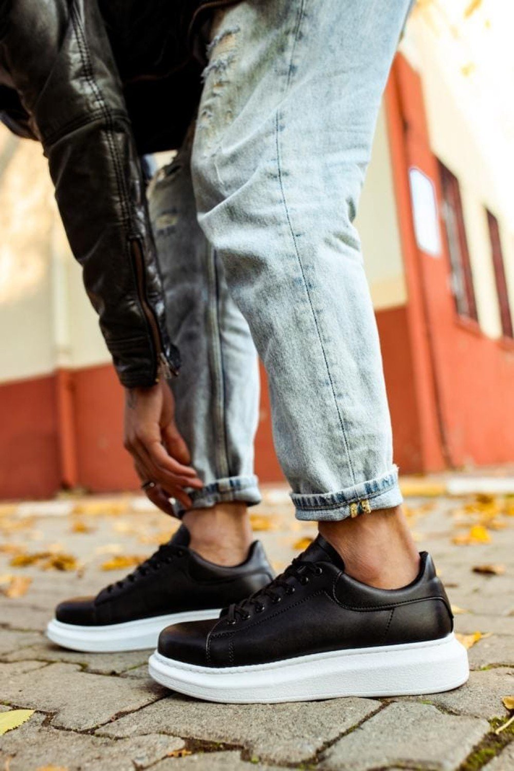 KN044 Erkek Günlük Bağcıklı Cilt Spor Sneaker Ayakkabı CBT - Siyah – Knack Erkek Ayakkabı