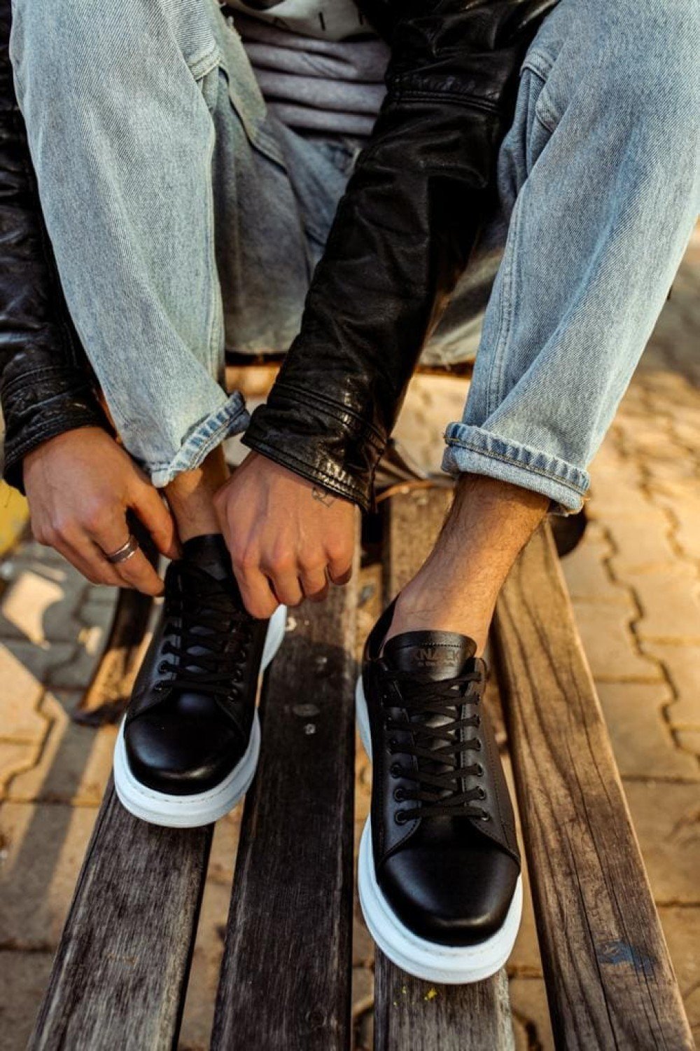 KN044 Erkek Günlük Bağcıklı Cilt Spor Sneaker Ayakkabı CBT - Siyah – Knack Erkek Ayakkabı