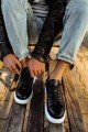 KN044 Erkek Günlük Bağcıklı Cilt Spor Sneaker Ayakkabı CBT - Siyah – Knack Erkek Ayakkabı