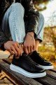 KN044 Erkek Günlük Bağcıklı Cilt Spor Sneaker Ayakkabı CBT - Siyah – Knack Erkek Ayakkabı